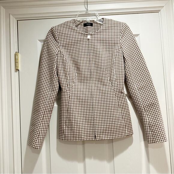 Theory Sculpture Grid Stretch Printed Zip Jacket Ivory Multi Tan NWT 00 Designer - Picture 7 of 16